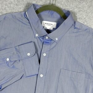 Ministry of Supply Shirt Mens XXL Gemini Woven Blue Dress Shirt Button Down 2XL